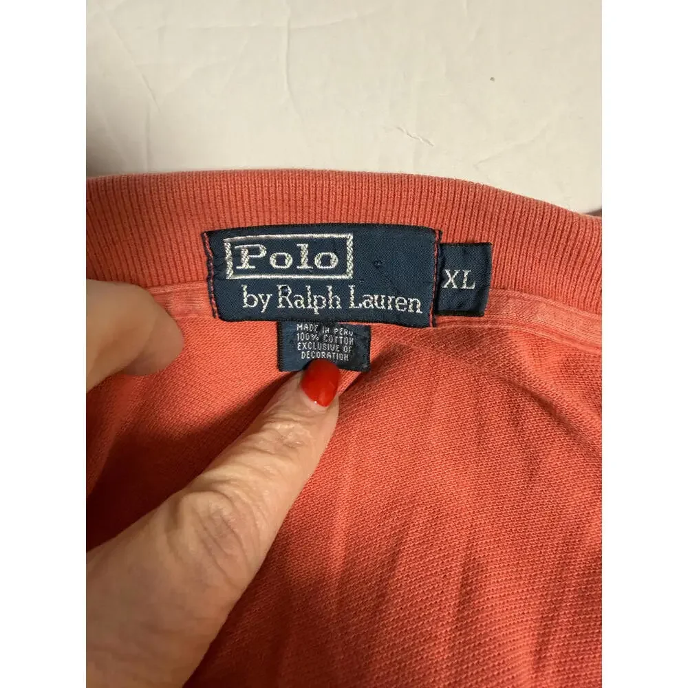 POLO RALPH LAUREN 100% Cotton polo shirt Salmon with‎ Kelly green logo. Mens XL